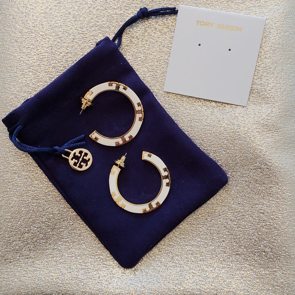 NWOT Tory Burch T Stripe Hoop Earrings
